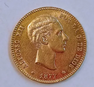 Moneda 25 Pesetas Oro Alfonso XII 1877