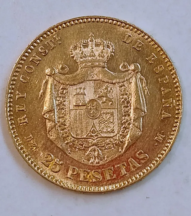 Moneda 25 Pesetas Oro Alfonso XII 1877