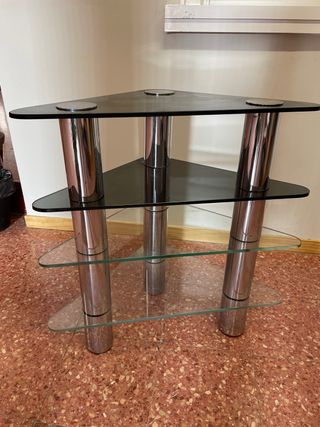 Mesa esquinera vintage cristal y metal