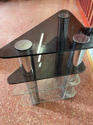 Mesa esquinera vintage cristal y metal