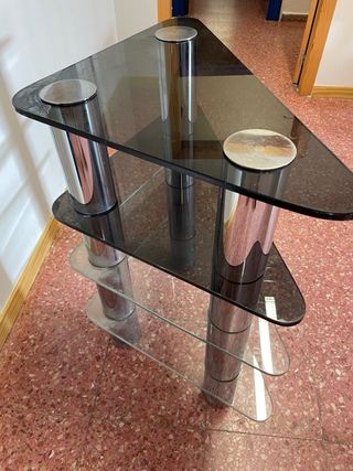 Mesa esquinera vintage cristal y metal