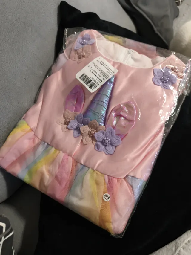 Vestido Princesa Unicórnio Arco-Íris 5/7 Anos