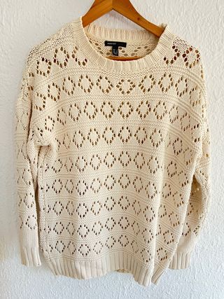 Jersey Mango Blanco Punto Calado Talla S