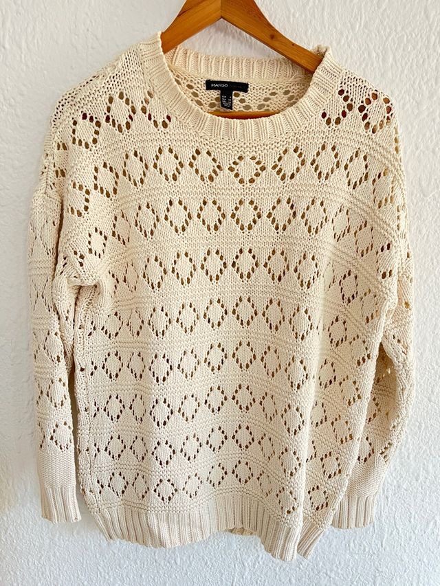 Jersey Mango Blanco Punto Calado Talla S