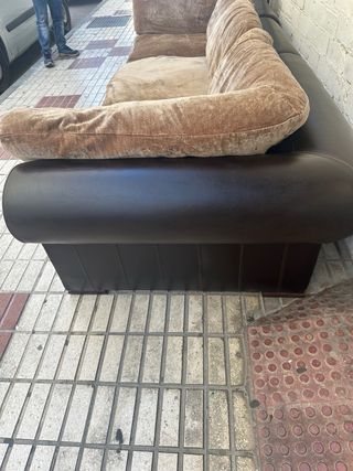 Sofá 3 plazas Negro/Marrón Piel/Terciopelo