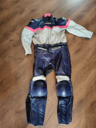 Traje de moto 2 piezas azul y rosa