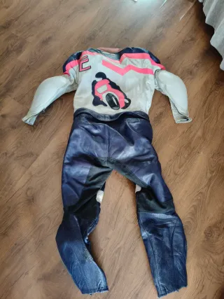 Traje de moto 2 piezas azul y rosa