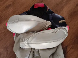 Traje de moto 2 piezas azul y rosa