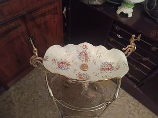 Frutero antiguo Napoleón  porcelana y metal dorado