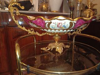 Frutero antiguo Napoleón  porcelana y metal dorado