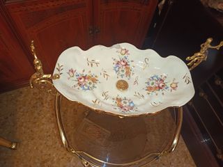 Frutero antiguo Napoleón  porcelana y metal dorado