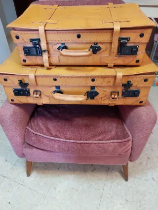 Juego Maletas Vintage Cuero , color Camel