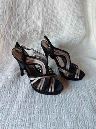 Zapatos tacón negros plateado talla 38 mujer
