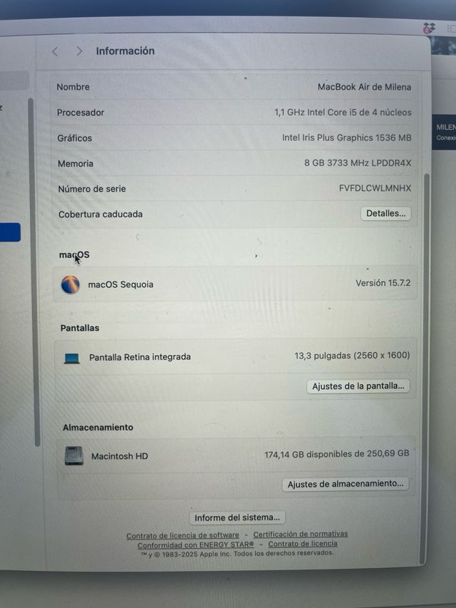 Apple MacBook Air i5 2020 13” Plata