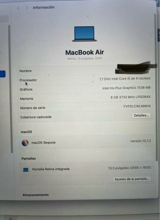 Apple MacBook Air i5 2020 13” Plata