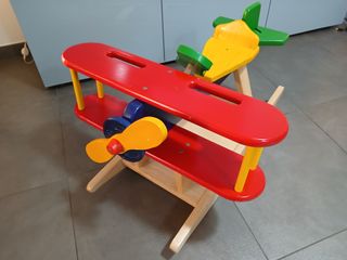 Aereo a Dondolo in Legno Biplano per Bambini