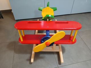 Aereo a Dondolo in Legno Biplano per Bambini