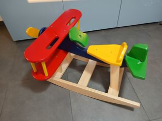 Aereo a Dondolo in Legno Biplano per Bambini