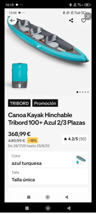 Kayak Hinchable Tribord naranja.