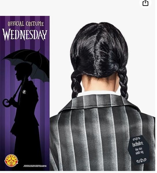 Peluca Wednesday Addams Trenzas Negra