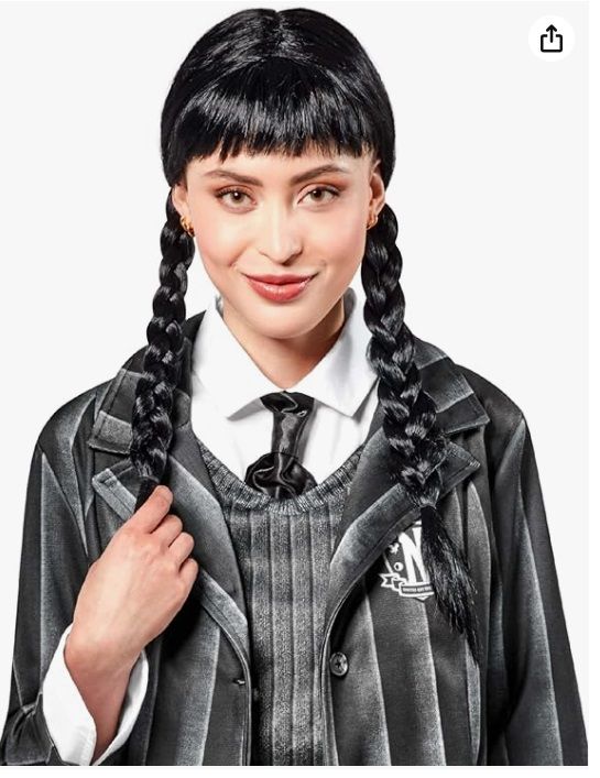 Peluca Wednesday Addams Trenzas Negra