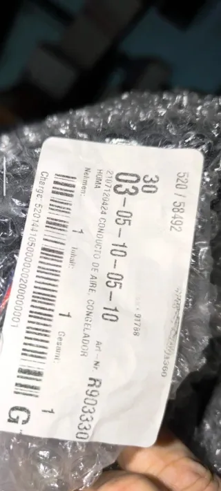 Tapa/conducto aire congelador No Frost