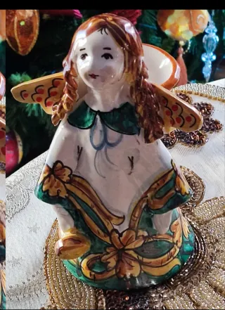 Angelo porta candela Vietri dipinto a mano