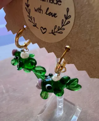 Pendientes pez cristal Murano verde y oro