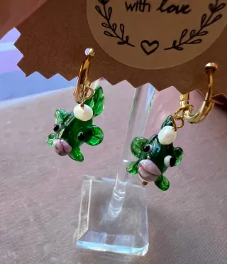 Pendientes pez cristal Murano verde y oro