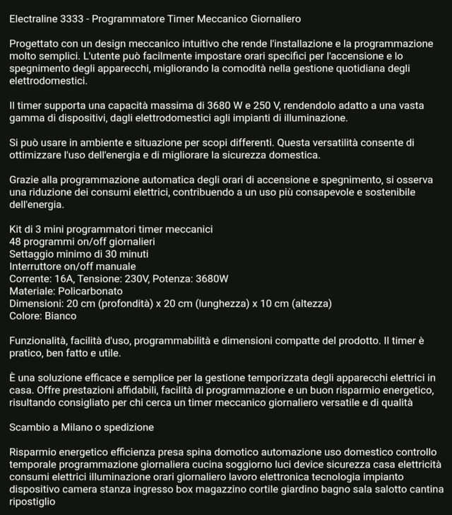 Electraline Presa Programmatore Timer Meccanico