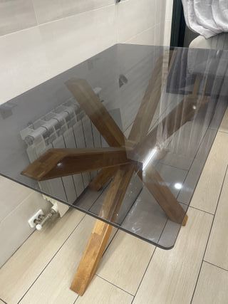 Mesa comedor madera maciza y cristal