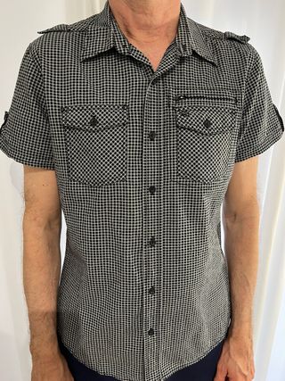 Camisa cuadros L hombre negra