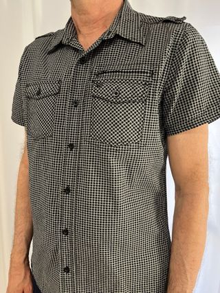 Camisa cuadros L hombre negra
