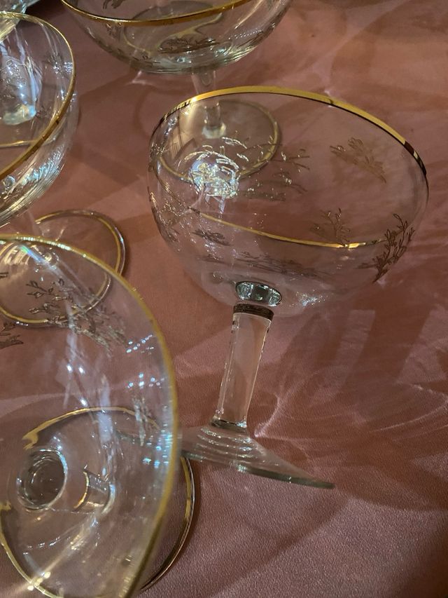 Juego 6 copas champán labradas oro