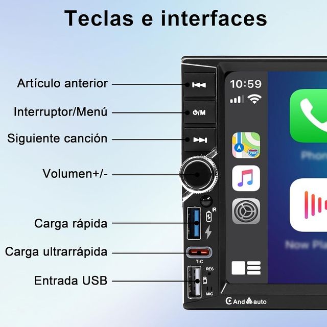 Radio Coche 1 DIN BT CarPlay Android Auto