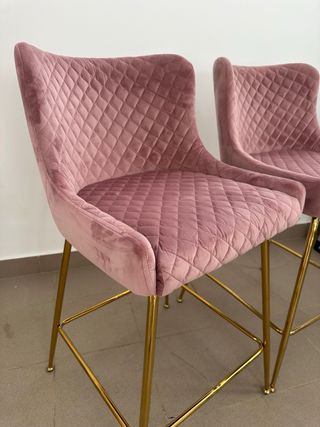 Juego de 2 Sillas Altas Terciopelo Rosa