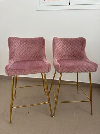 Juego de 2 Sillas Altas Terciopelo Rosa