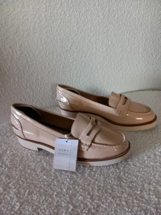 Mocasines Zara mujer charol beige T.38