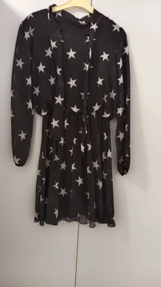 Vestido fiesta estrellas negro y plata