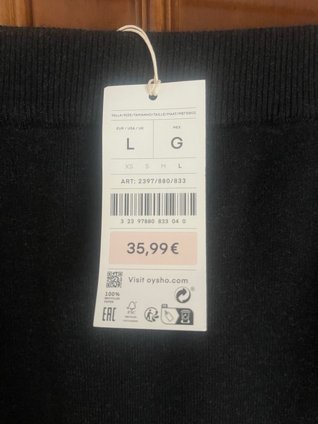 Falda punto Oysho gris oscuro