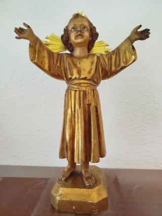 Antigua escultura Niño Jesús, ojos cristal, Olot.