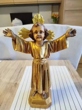 Antigua escultura Niño Jesús, ojos cristal, Olot.