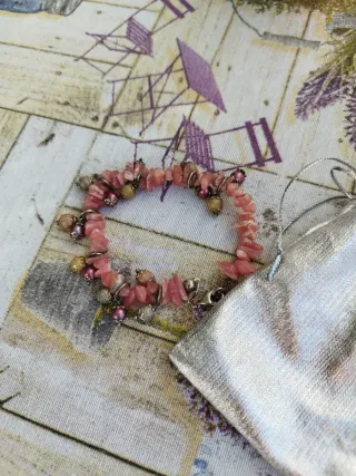 Pulsera Coral Rosa y Plata