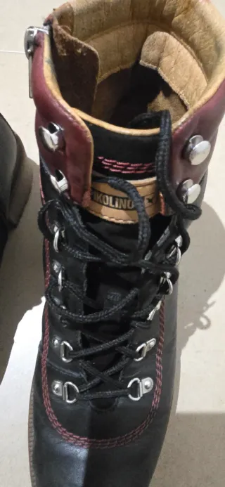 Botines Pikolinos Talla 39 Negro/Rojo. Piel.