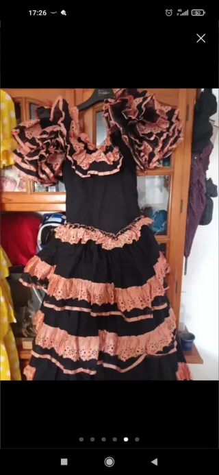 Vestido Flamenca Negro y Rosa