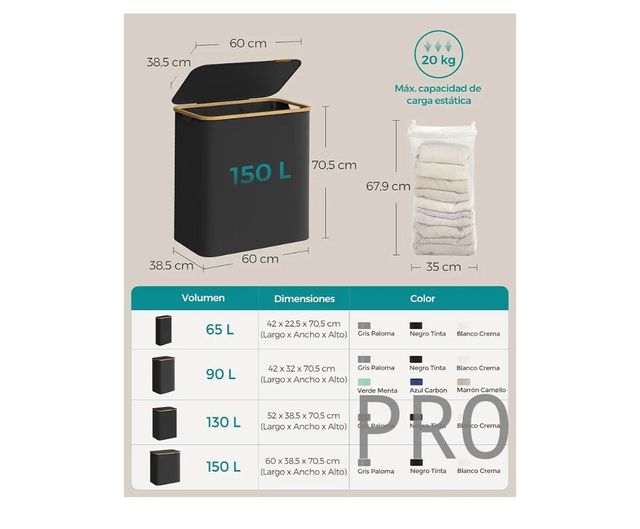 SONGMICS Cesto de Ropa Sucia