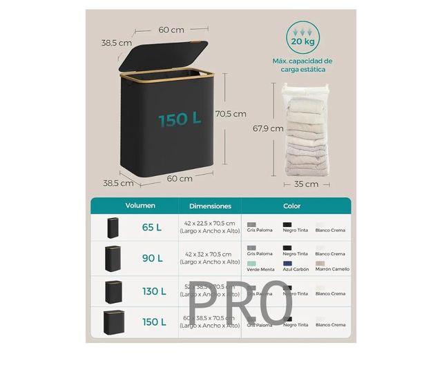 SONGMICS Cesto de Ropa Sucia