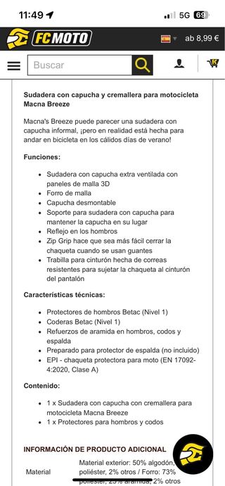 Chaqueta moto Macna Breeze – Talla XL – Casi nueva