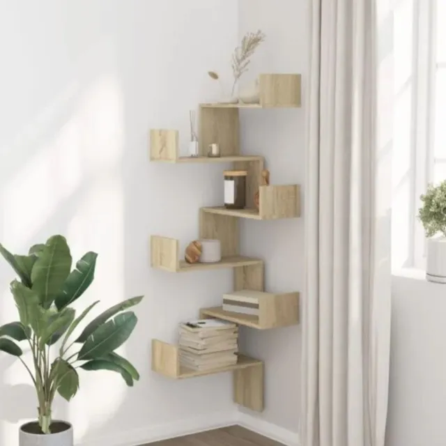 Estantería esquinera de madera roble Sonoma