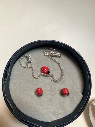 pendientes y pulsera mariquita de plata